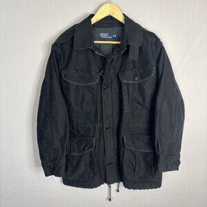 Polo Ralph Lauren Black Field Jacket Utility Military M Multi Pocket Cotton